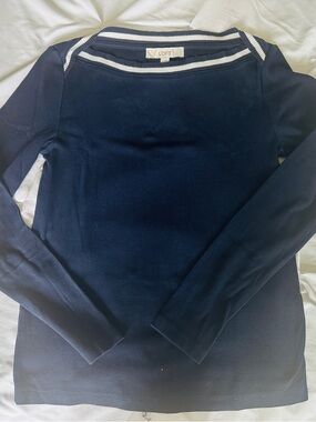 LOFT Navy Boatneck Sweater with White Trim
